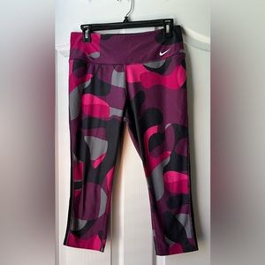 Nike Dri-Fit, Pink/purple/black army print, medium size workout/yoga leggings